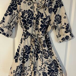 Zara Navy Floral Shirt Dress